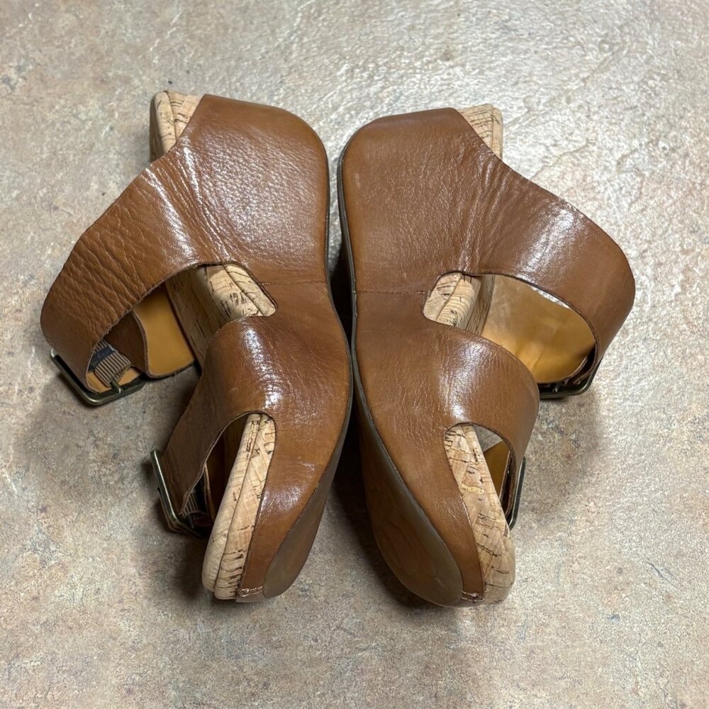 Kork-Ease Grace Brown Terra Leather Platform Wedge Sandals Size 8M Buckle Straps - Picture 4 of 11